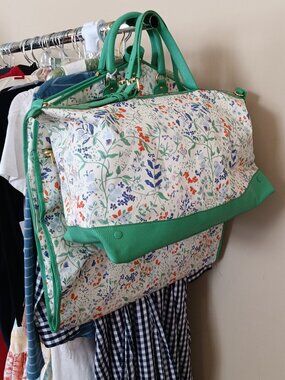 Neely & Chloe Travel Duffel & Garment Bag Set Spring Green & Flowers
